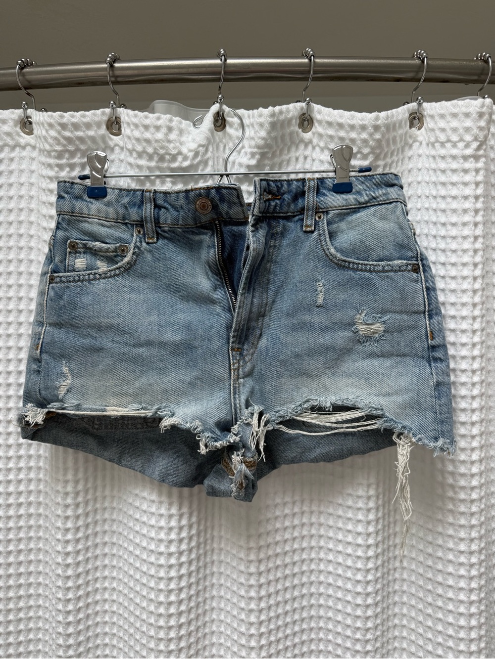Zara Light Blue Distressed Denim Shorts